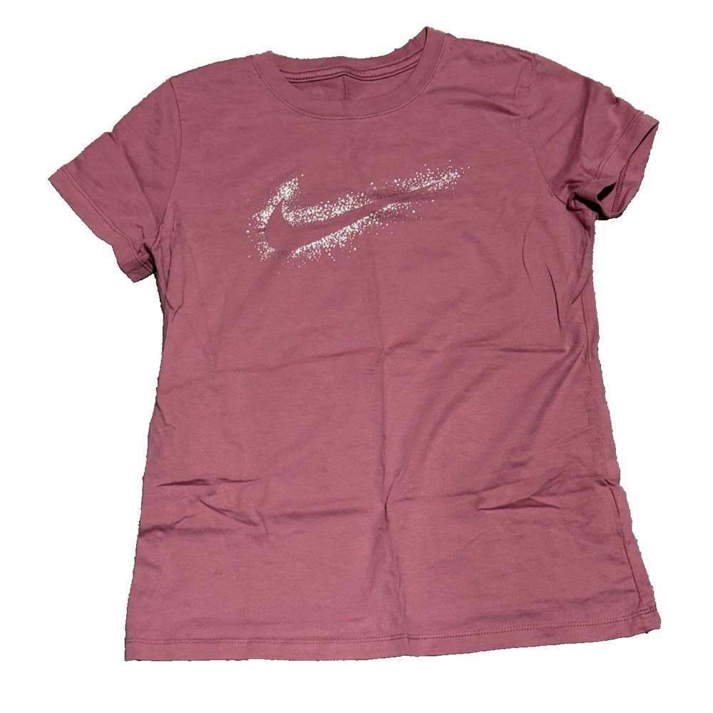 Nike Women's S The Nike Tee DX0584-667 Pink with Silver Logo Swoosh Galaxy NWOT